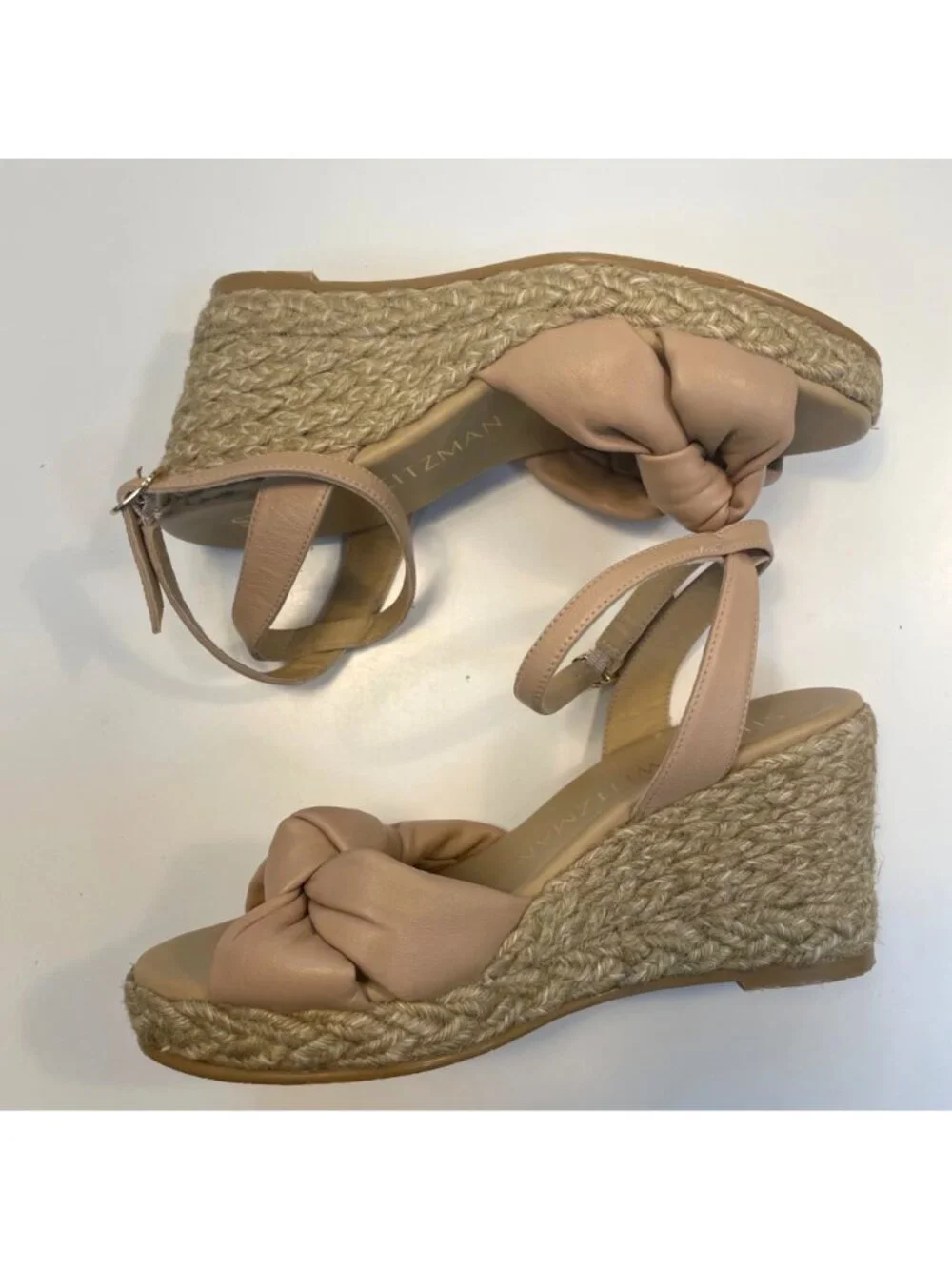Stuart Weitzman Sofia Espadrille Leather Wedges, Size 5.5 - Picture 3 of 10